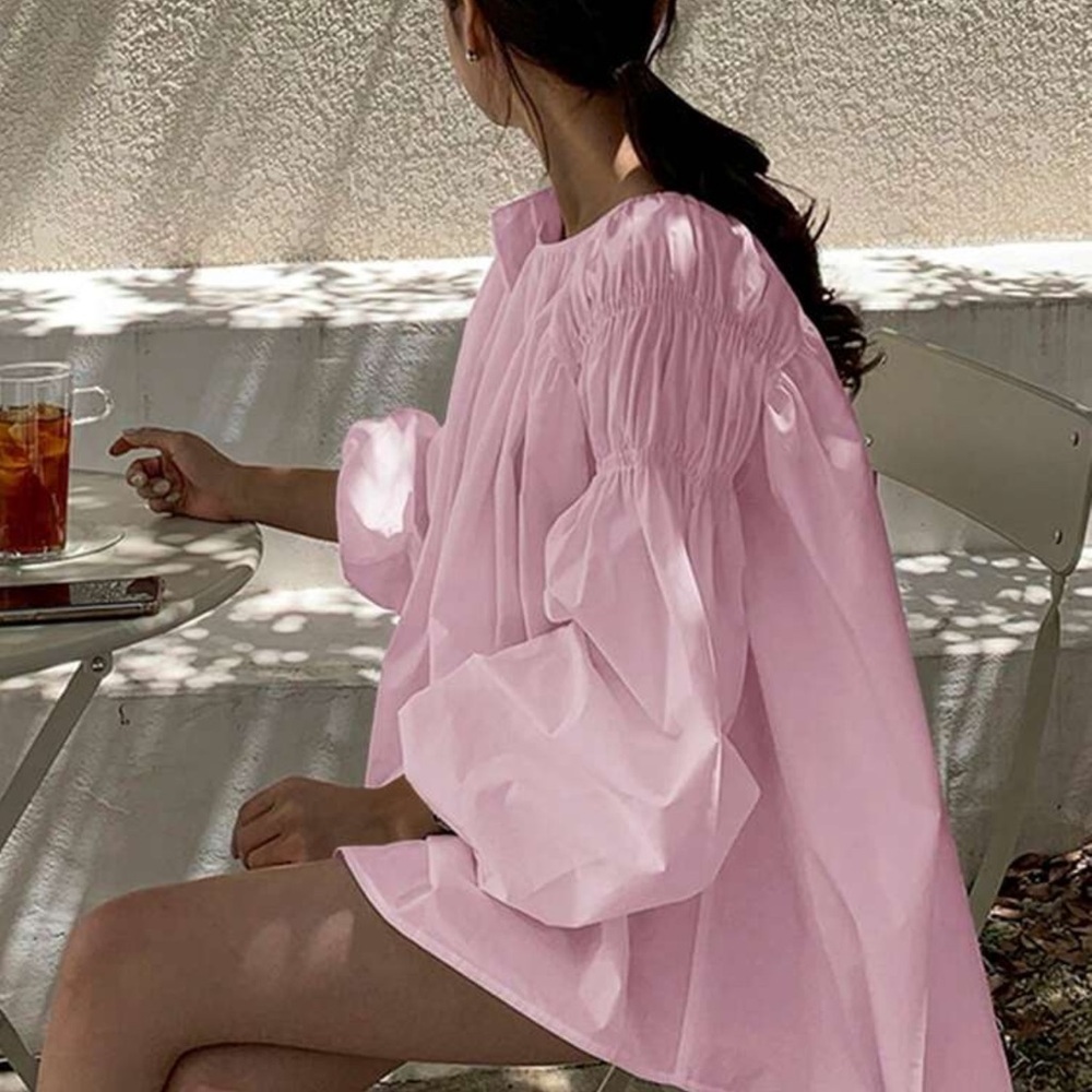 Pink poplin Puff Sleeve Blouse 100% cotton oversized
